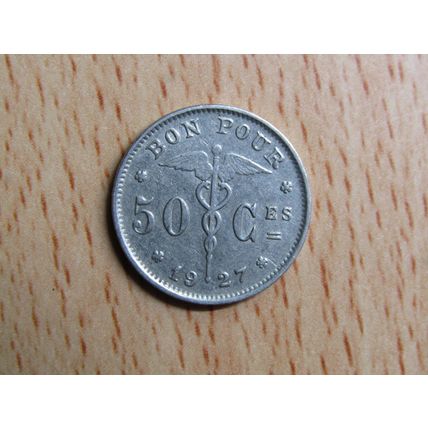 Belgium 1927 50 Centime Belgique (French Text) Coin