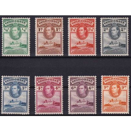 Gold Coast KGVI 1938-43 Part Set to 9d SG120a/127a P12 x 11.5 Mint MH