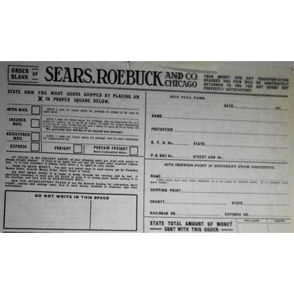 1905 original Sears, Roebuck And Co Retail Catalog Order Blank, filled out.