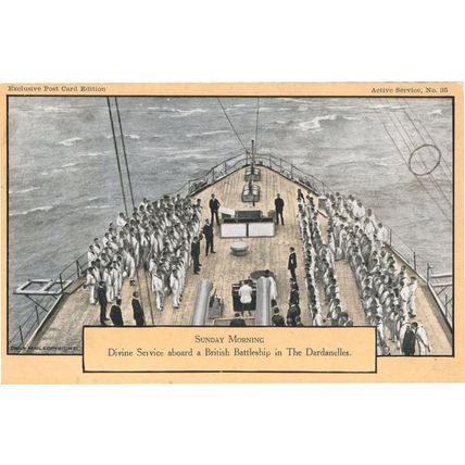 Dardenelles WW1 British War Battle Ship Sunday Divine Service Old Postcard
