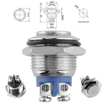 Metal Waterproof 16mm max 250V/3A Push Button Momentary Horn Switch Start