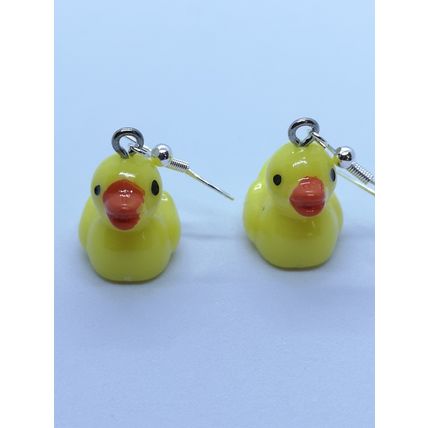 FUNKY 3D RUBBER DUCKY EARRINGS CUTE KITSCH FUN KAWAII DUCK BIRD