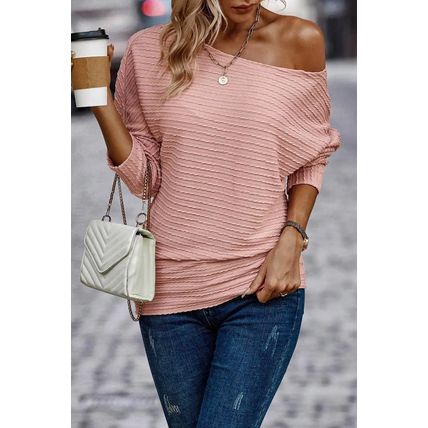 Dusty Pink Textured Knit Long Sleeve Top
