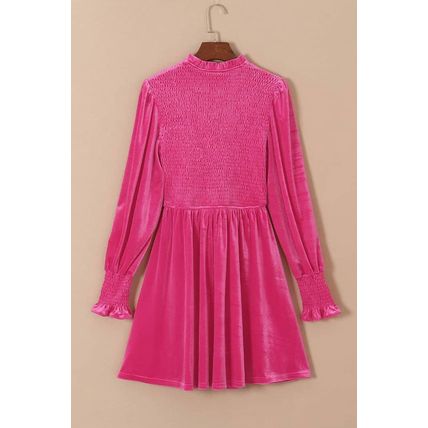 Rose Frilled Neck Smocked Bodice Velvet Dress