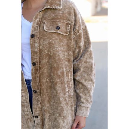 Khaki Vintage Distressed Mineral Wash Oversized Shacket