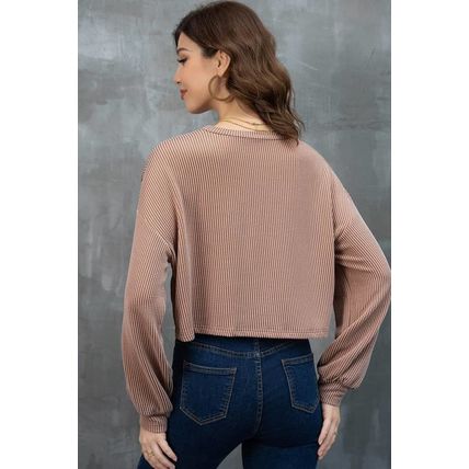 Khaki Game Day Graphic Crop Corded Knit Top