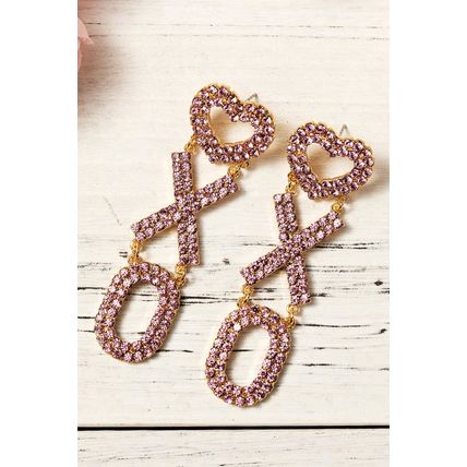 Bright Pink Valentine Heart XOXO Rhinestone Earrings