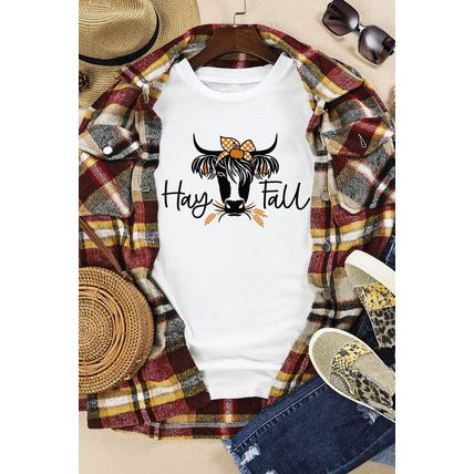 White Hay Fall Cow Head Graphic Tee