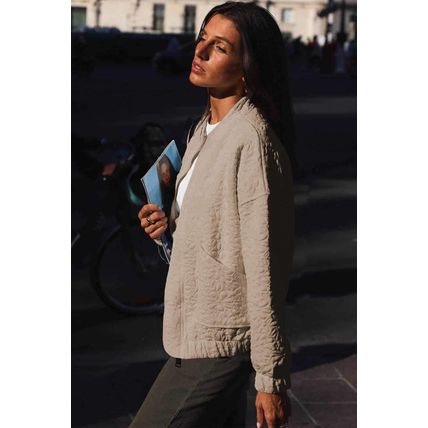 Light French Beige Floral Quilted Jacket