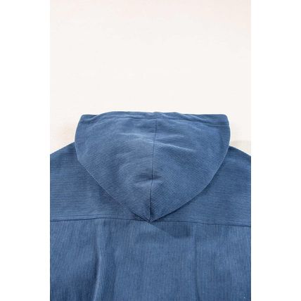 Real Teal Corduroy Drawstring Hooded Pocket Zip Up Jacket