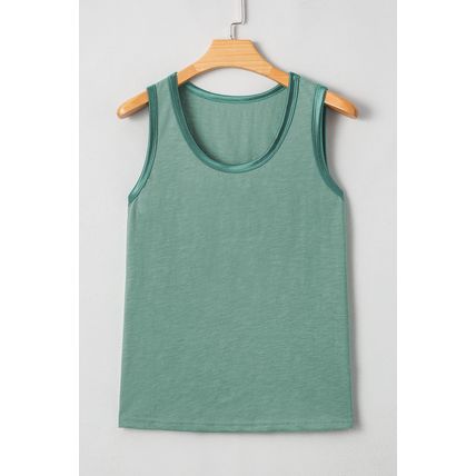 Mist Green Metallic Sheen Edge Scoop Neck Tank Top