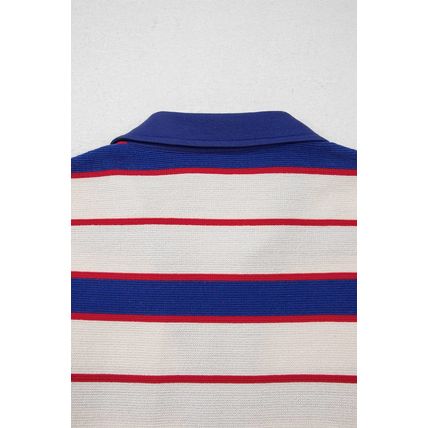 Blue Stripe Color Block Polo Pullover Sweatshirt