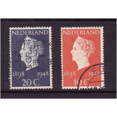 NETHERLANDS 1948 QUEEN WILHELMINA'S GOLDEN JUBILEE SG 670/671 SET 2 VALS FU