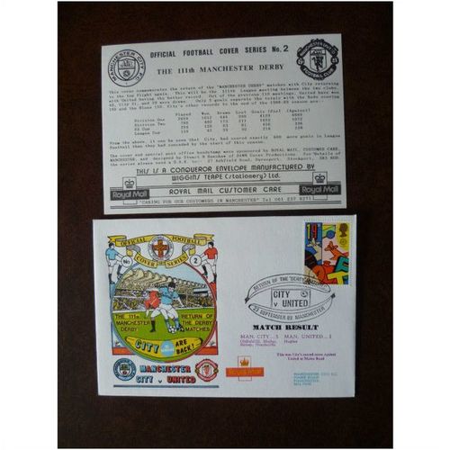 1989 Manchester City v Manchester United Dawn Football Cover No 2 stamp Derby