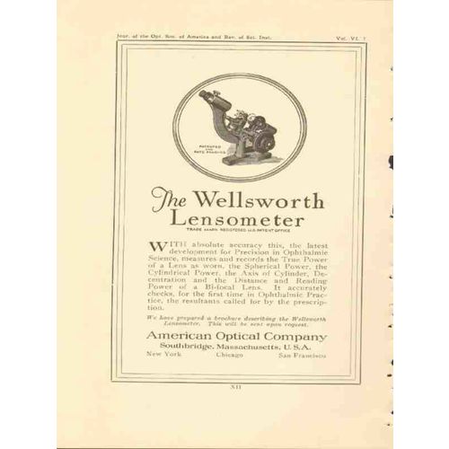 american optical company 1922 the wellsworth lensometer vintage ad