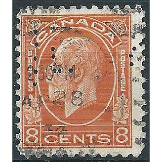 Canada 1932 SG324 8c Red-Orange Perfin "IL" Fine Used . . ..