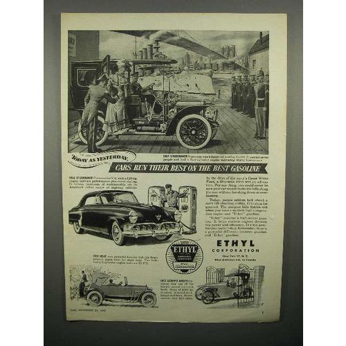 1952 Ethyl Gasoline Ad - 1907 Studebaker, 1919 Velie +