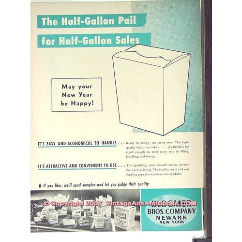 BLOOMER BROTHERS COMPANY 1951 ice cream half gallon pail vintage ad