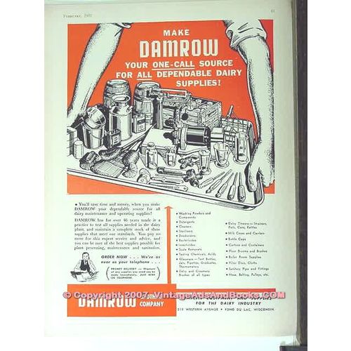 DAMROW BROTHERS CO 1951 ice cream dairy equipment supplies vintage ad