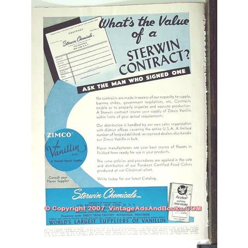 STERWIN CHEMICALS 1951 vanilla ice cream zimco vanillin vintage ad
