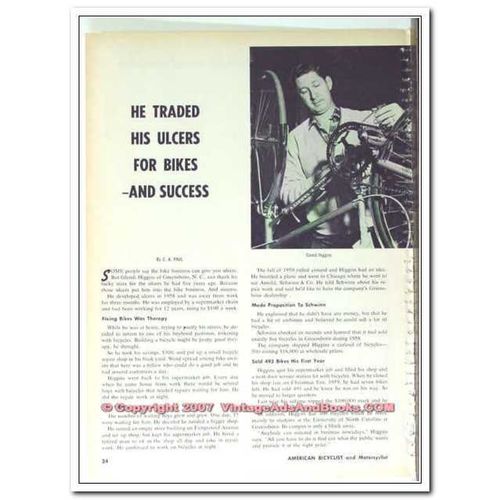 GLENDI HIGGINS 1963 Schwinn dealer Greensboro NC bike vintage article