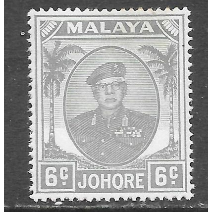 JOHORE SULTAN SIR IBRAHIM MALAYA 1949 KG6 6c SG137 137 SG GREY MINT HINGED