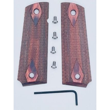 Colt 1911 Gov't Fullsize Rosewood Diamond Checkered Stainless Hex Head Grip Set