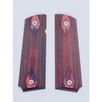 Colt 1911 Gov't Fullsize Rosewood Diamond Checkered Stainless Hex Head Grip Set