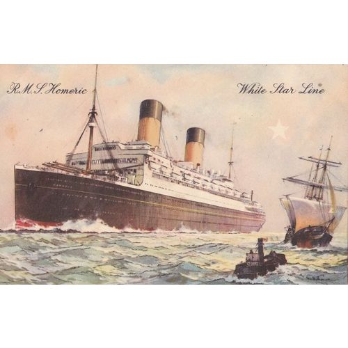 Artist Drawn White Star Line R.M.S. Homeric Ocean Liner Postcard (S11330)