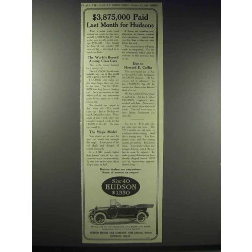 1914 Hudson Six-40 Car Ad - $3,875,000 Paid Last Month
