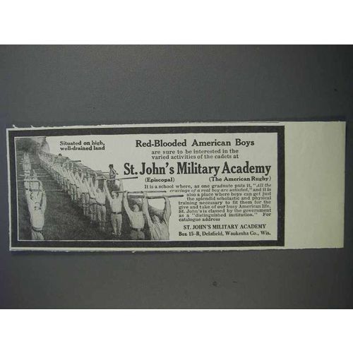 1913 St. John's Military Academy Ad - Red-Blooded Boys