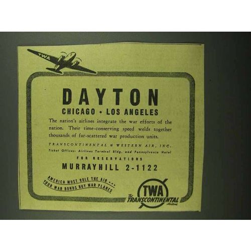 1942 TWA Airlines Ad - Dayton Chicago Los Angeles