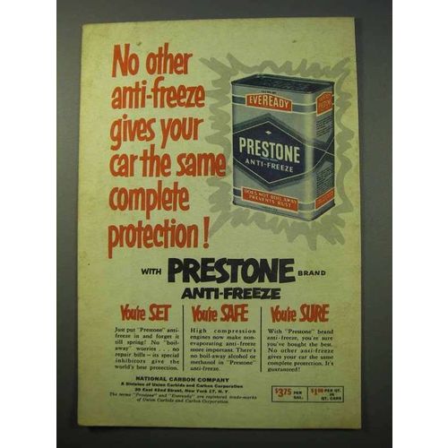 1952 Eveready Prestone Anti-Freeze Ad - Protection