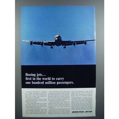 1965 Boeing Jet Plane Ad - First To Carry 100 Million