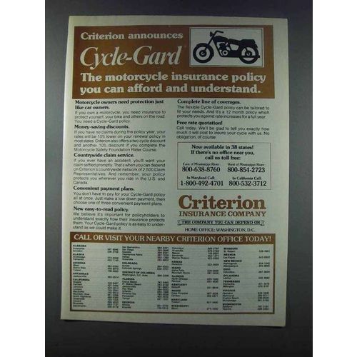 1981 Criterion Insurance Ad - Announces Cycle-Gard