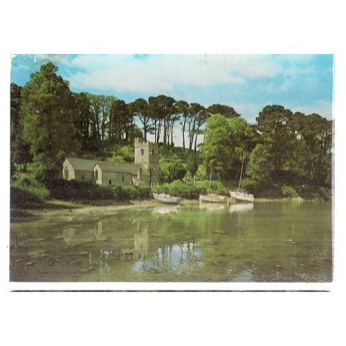 ST. JUST-IN-ROSELAND CHURCH, CORNWALL unused vintage postcard =