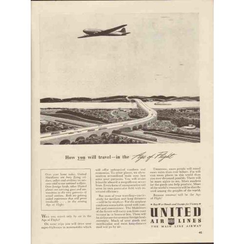 UNITED AIR LINES 1943 how you will travel the Age of Flight vintage ad