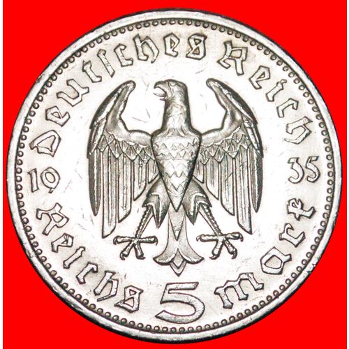 HINDENBURG (1847-1934) WITHOUT SWASTIKA:GERMANY★5 MARK 1935★LOW START★NO RESERVE