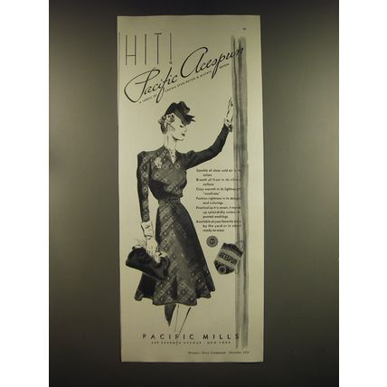 1939 Pacific Mills Acespun Fabric Ad - Hit!