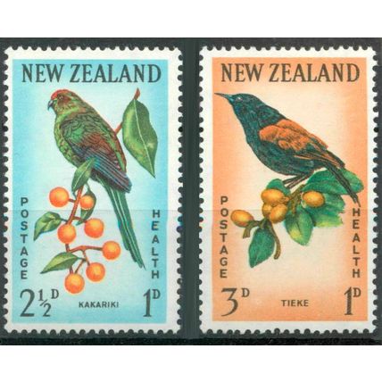New Zealand 1962 Health Stamps Saddleback/Red-fronted Parakeet [SG812-813] VFMNH