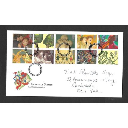 GREAT BRITAIN 1995 GREETING STAMPS BOOKLET PANE 10 VALS FIRST DAY COVER
