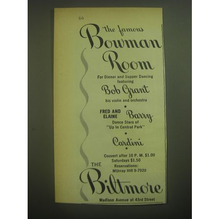 1945 The Biltmore Hotel Ad - The Bowman Room featuring Bob Grant