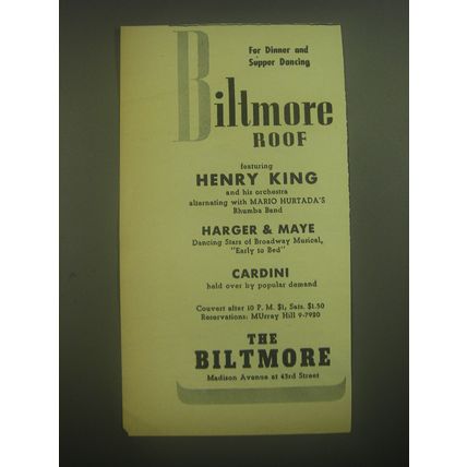 1945 The Biltmore Hotel Ad - Biltmore Roof featuring Henry King