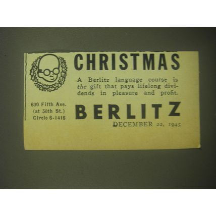 1945 Berlitz School of Languages Ad - Christmas
