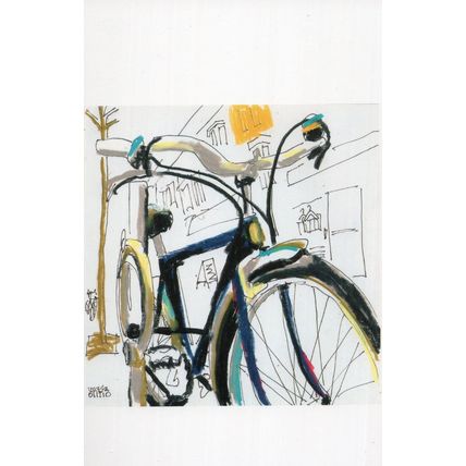 Bicycle on College West Toronto Canada Sketch Painting Postcard