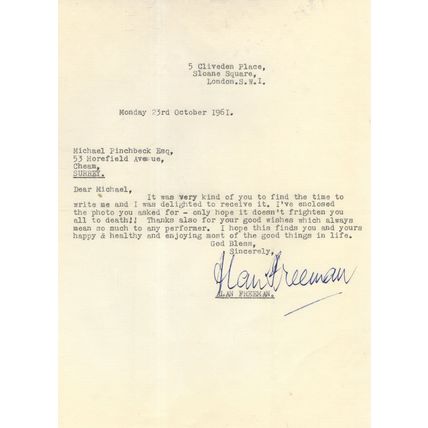 Alan Freeman Radio 1 DJ Early 1961 Hand Signed Scary Letter