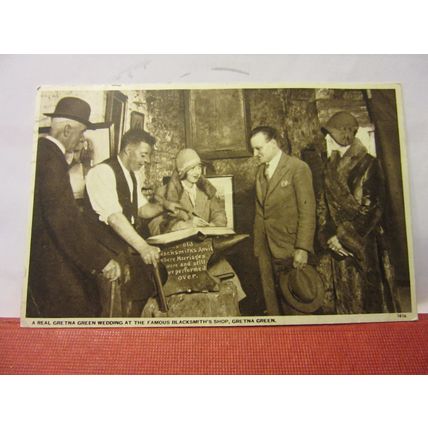 REAL MARRIAGE, GRETNA GREEN, SCOTLAND used postcard by Hugh Mackie 1934 pm =