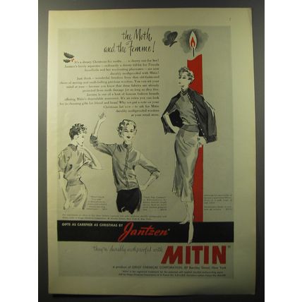 1953 Jantzen Mitin Woolens Ad - The moth and the Femme