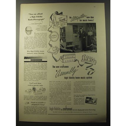 1953 Craftsmen Assembly High Fidelity Home Music System Ad - Deems Taylor