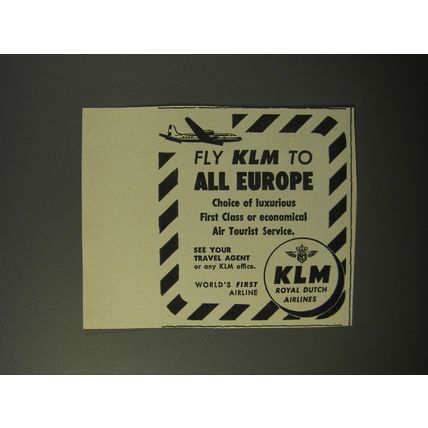 1953 KLM Royal Dutch Airlines Ad - Fly KLM to all Europe